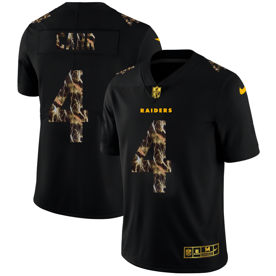 2020 Las Vegas Raiders #4 Derek Carr Men Black Nike Flocked Lightning Vapor Limited NFL Jersey->oakland raiders->NFL Jersey